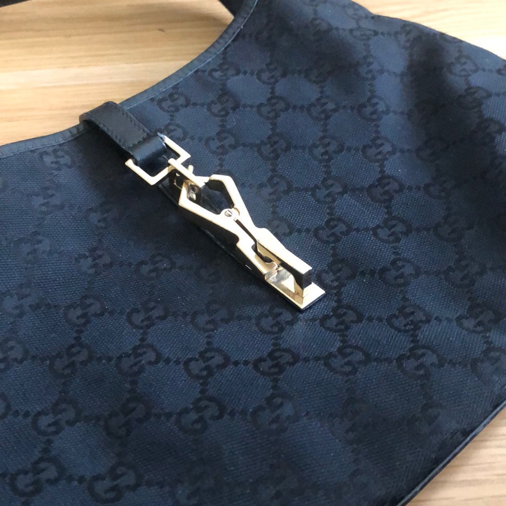 Black Gucci monogram and leather shoulder bag